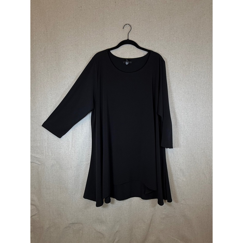 Alfani Woman Black SwingTunic Top 3X 3/4 Sleeve High Low Scoop Neck Stretch
